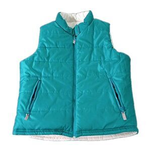 NY Classics Sports Reversible Puffer Vest Teal & White Women's Large Full Zip
